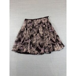 WD-NY Women Black Purple‎ Silk Abstract Print Pleated Mini Skirt Size 8